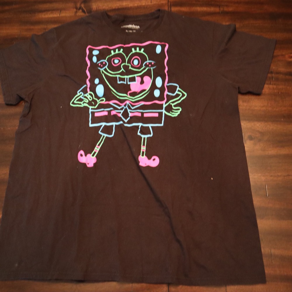 Spongebob Squarepants Nickelodeon Unisex T-Shirt XL Black Glow In The Dark